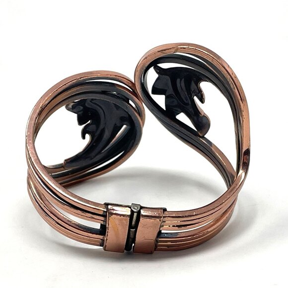 Vintage Rame' Solid Copper Hinged Clamper Swirl Cuff Bracelet Signed - Picture 3 of 4